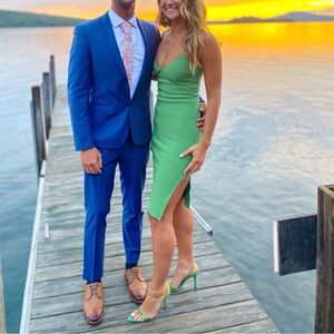 bec + bridge green midi cut out dress